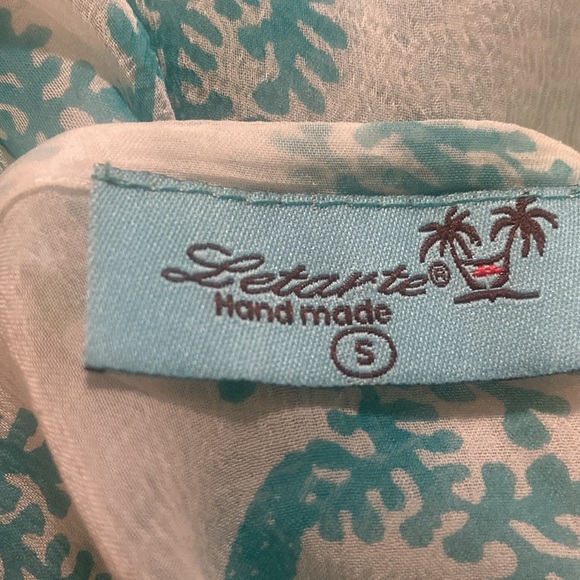 Letarte sheer handmade 100% silk beaded tunic top white & turquoise size small - Picture 11 of 11